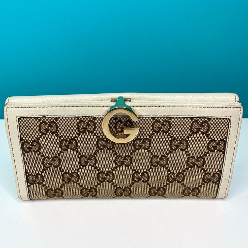 Gucci GG Monogram Cream Canvas & Leather Bifold Long Wallet